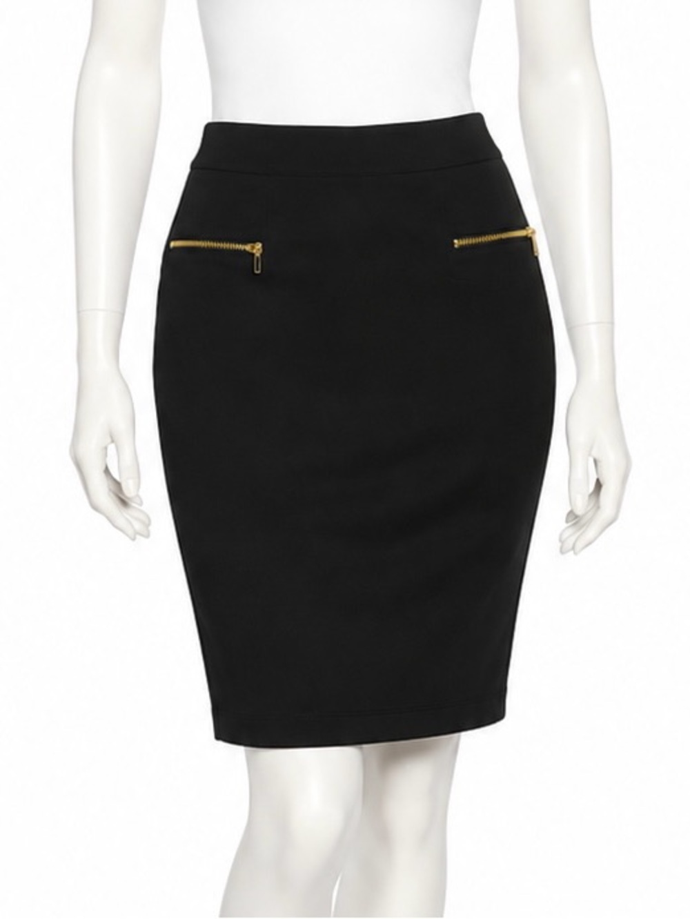 Love Black Pencil Skirt M Gold Zipper Stretch Office Work